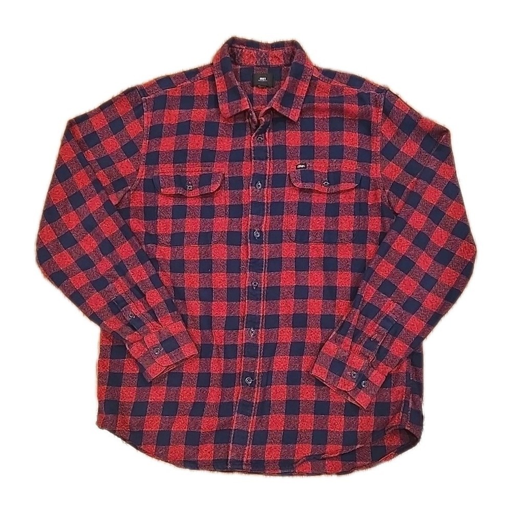 Obey Worldwide Red Black Buffalo Plaid Flannel Shirt Men's L Cotton Button Down